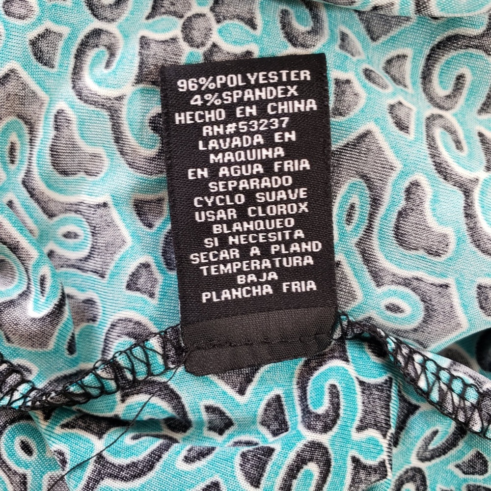 Mlle Gabrielle Black & Aqua Aztec Print Jersey Knit Belted Shift Dress - Size PL - Picture 8 of 10